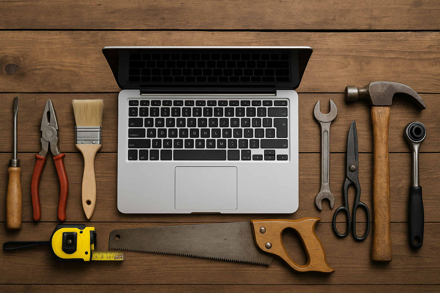 Handwerker plant digital auf einer Baustelle